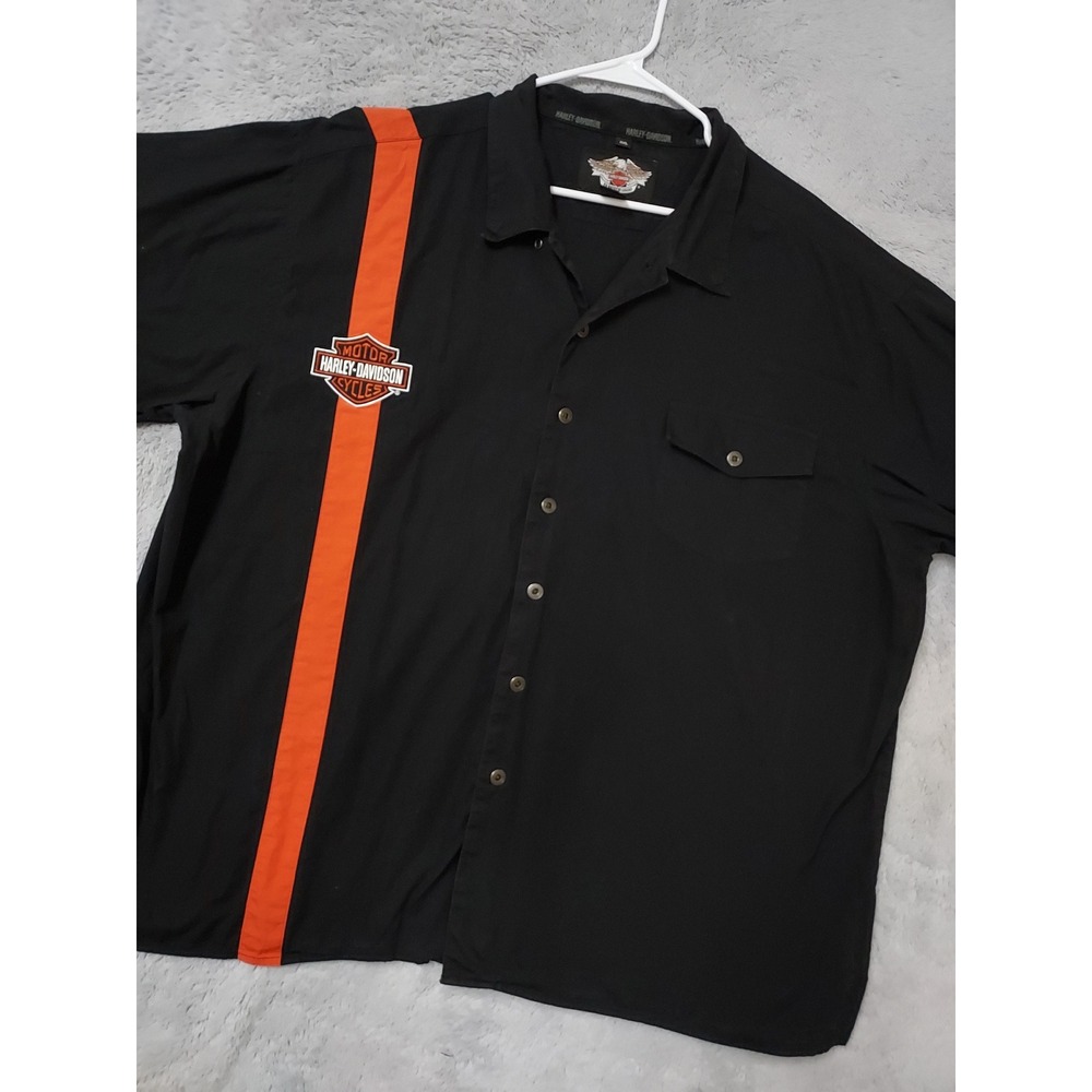 Harley Davidson Shirt Men 3XL Short Sleeve Button Up Racing Stripe Black Ripstop